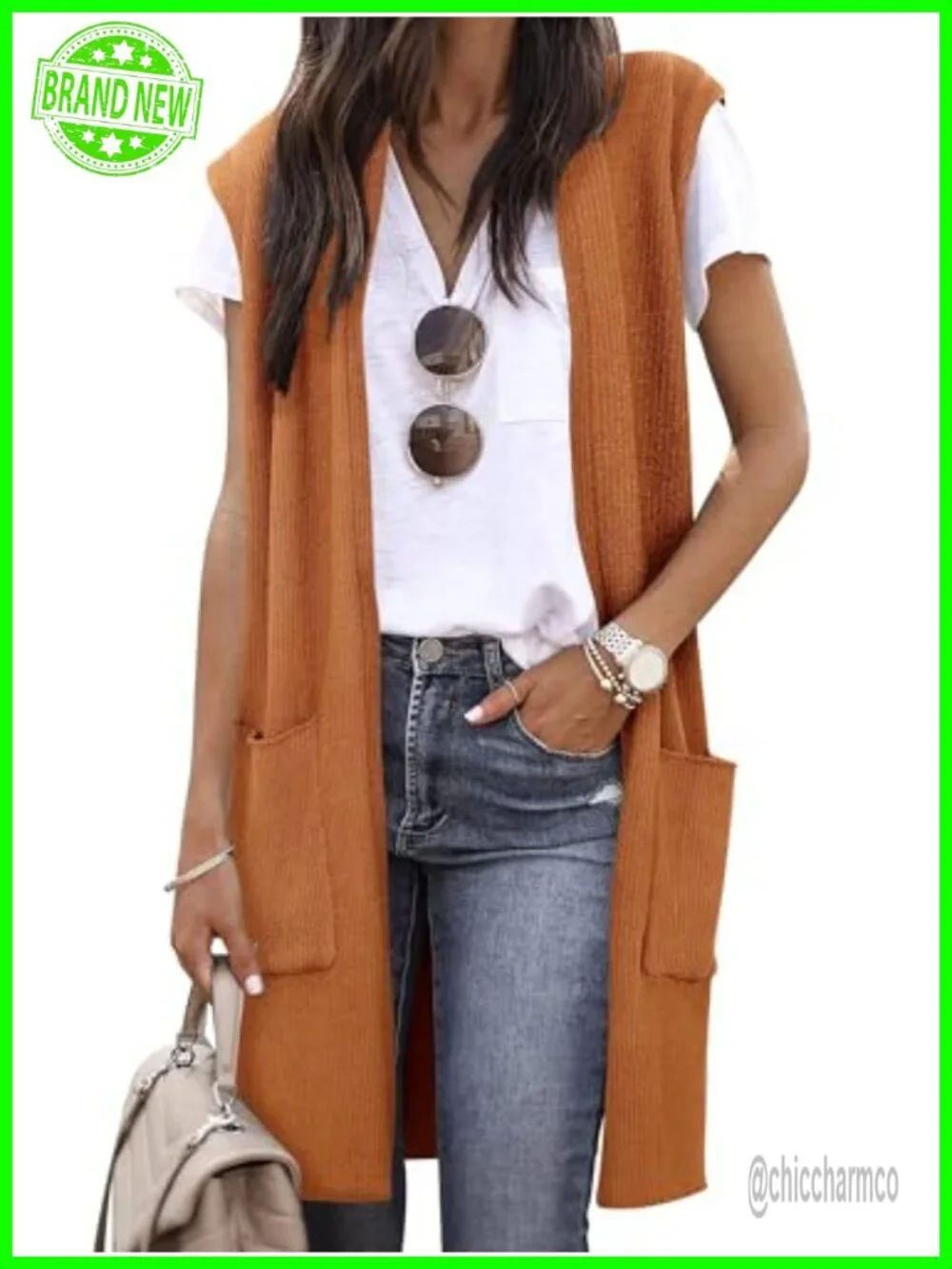 Sleeveless Knit Cardigan Open Front Duster Vest Lightweight Casual